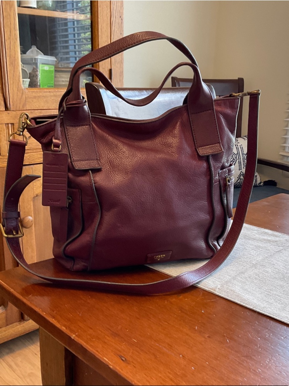 Fossil Burgundy Leather Shoulder Bag with Detachable Strap